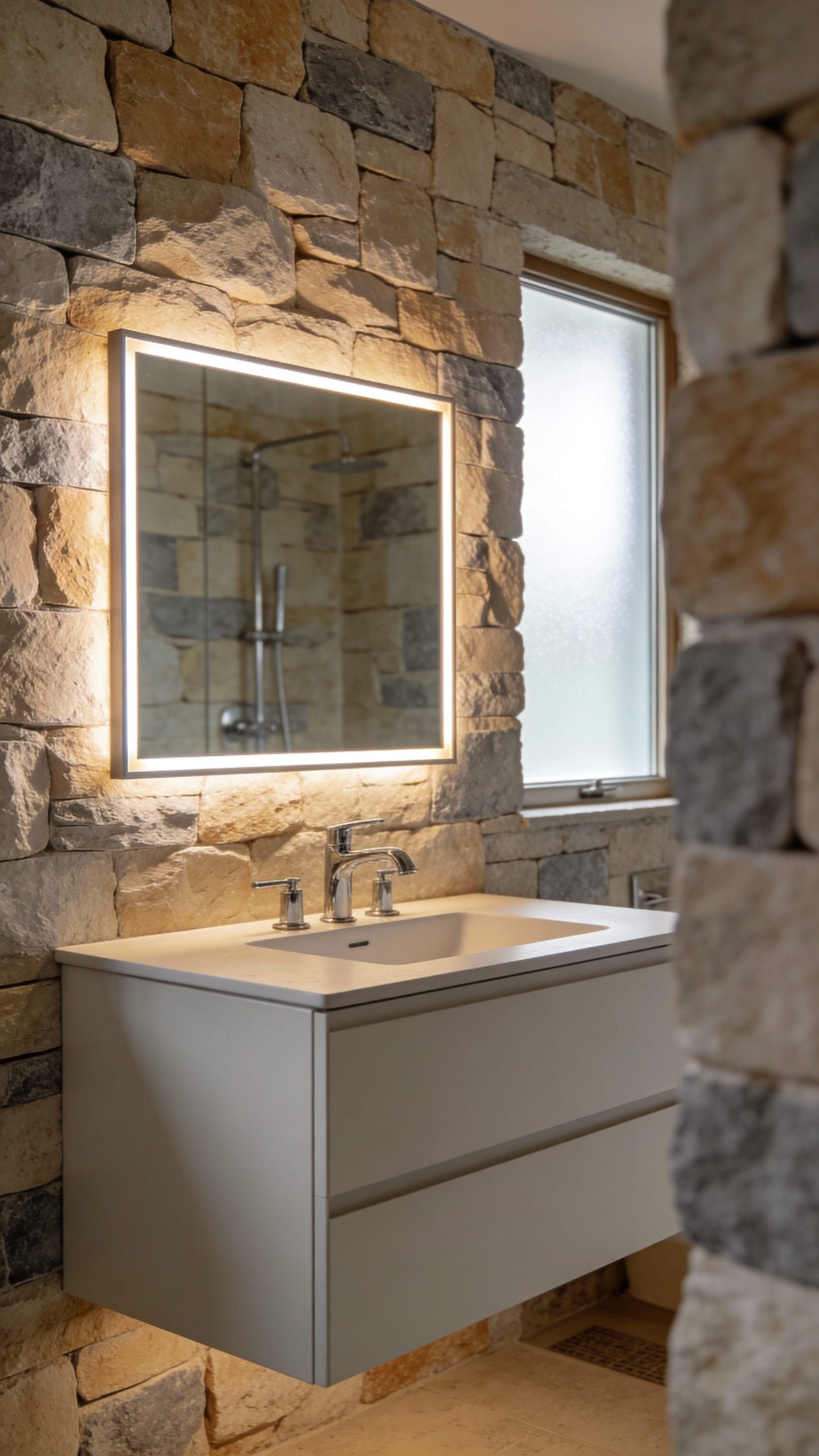 Salle de bain mur de pierre Montréal